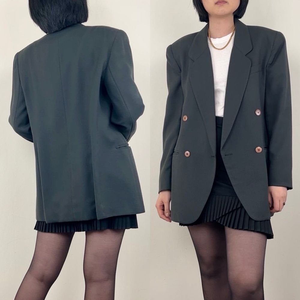 Vintage Saville Dark Green Double Breasted Wool Blended Blazer - Picture 3 of 8